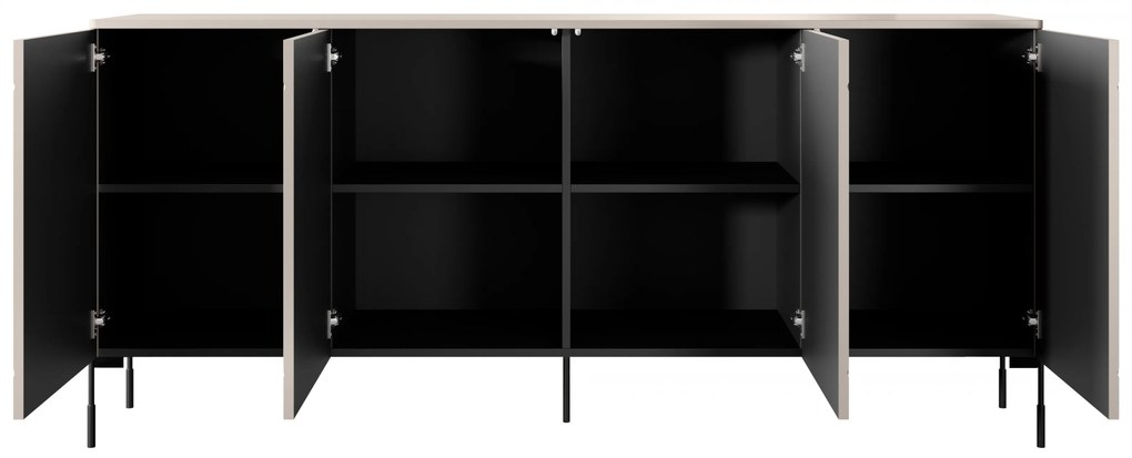 Comodă Sonatia 200 cm cu patru uși - casmir cu picioare negre