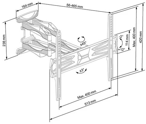 Suport TV extensibil, rotativ și înclinabil ECG LD326001