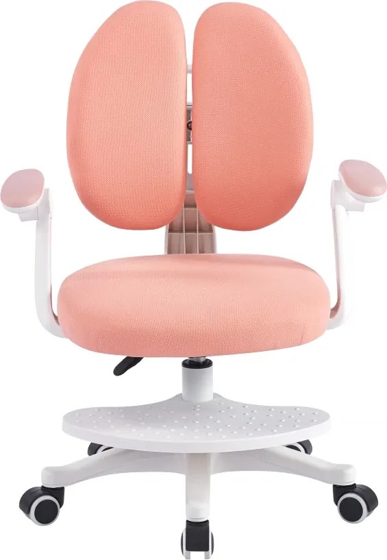 Scaun ergonomic pentru copii, spatar reglabil, suport picioare reglabil, rotativ, Roz