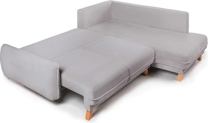 Colțar gri deschis extensibil/cu spațiu de depozitare cu tapițerie din catifea reiată (cu colț pe partea stângă/în formă de ”L”) Tori – Bonami Selection