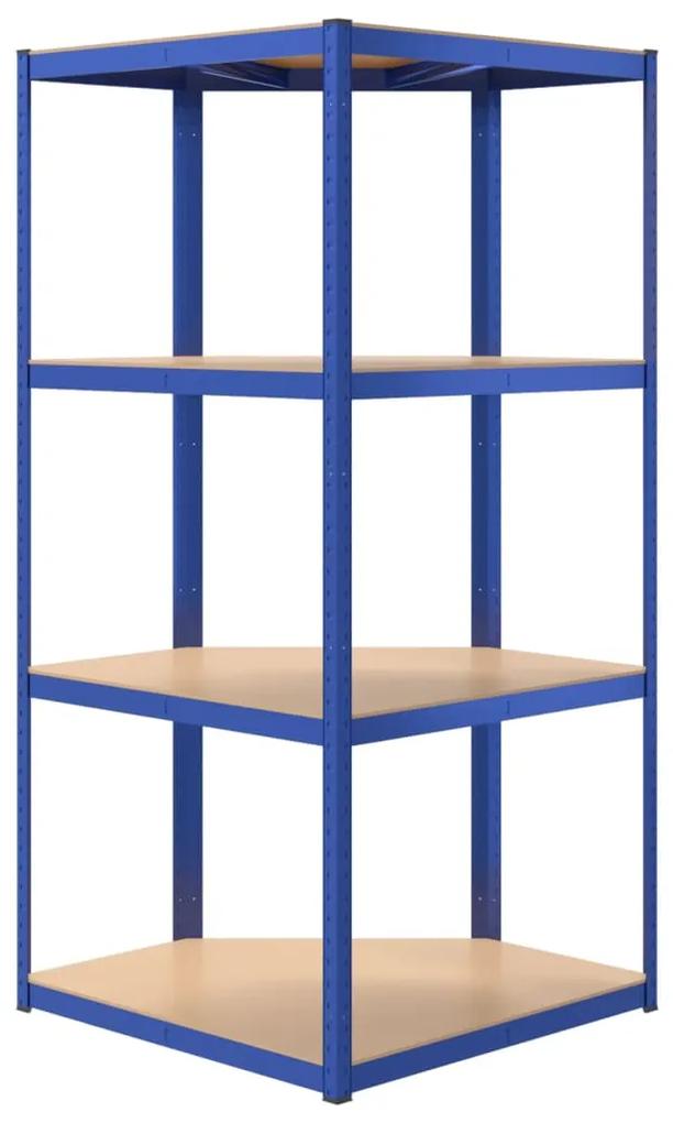 Raft de colt cu 4 niveluri, albastru, otel si lemn compozit