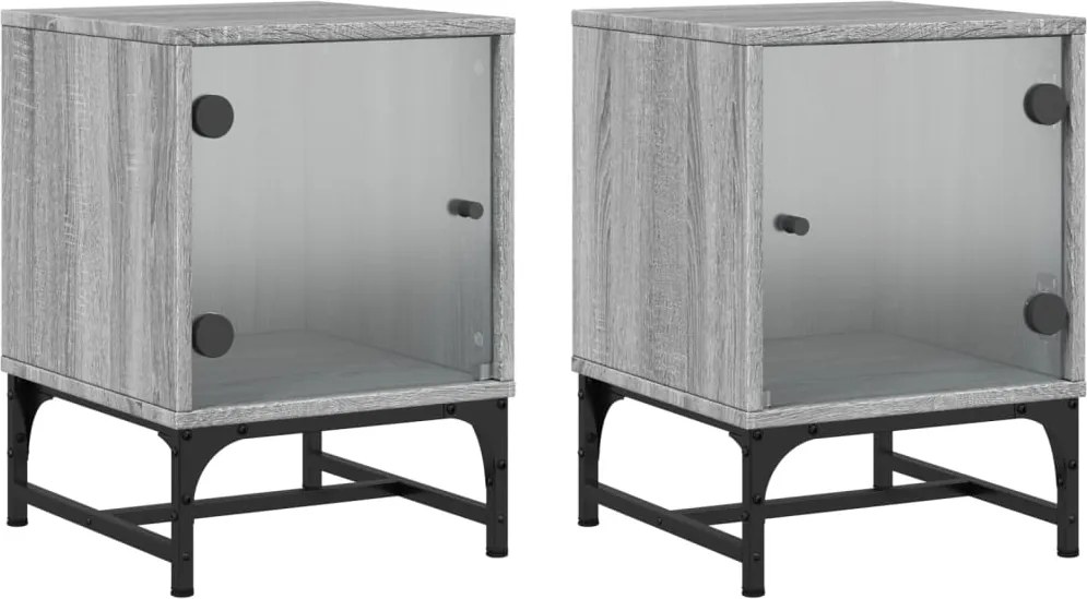 vidaXL Noptiere cu uși din sticlă, 2 buc., gri sonoma, 35x37x50 cm