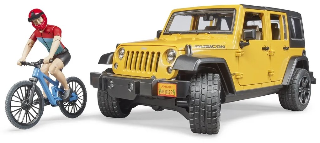 Bruder 2543 Jeep Wrangler Rubicon Unlimited cubicicletă MTB și ciclist, 3 buc.