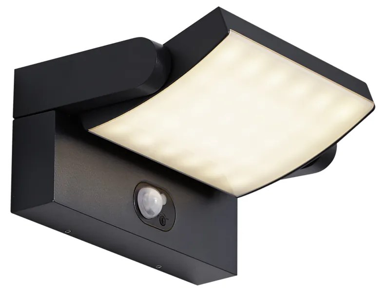 Lampă de perete pentru exterior neagră, cu LED IP54 și senzor de mișcare solar - Judge