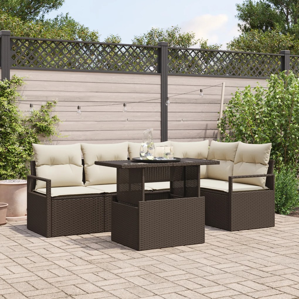 vidaXL Set de canapea de grădină 6 piese cu perne maro din rattan poliesteric