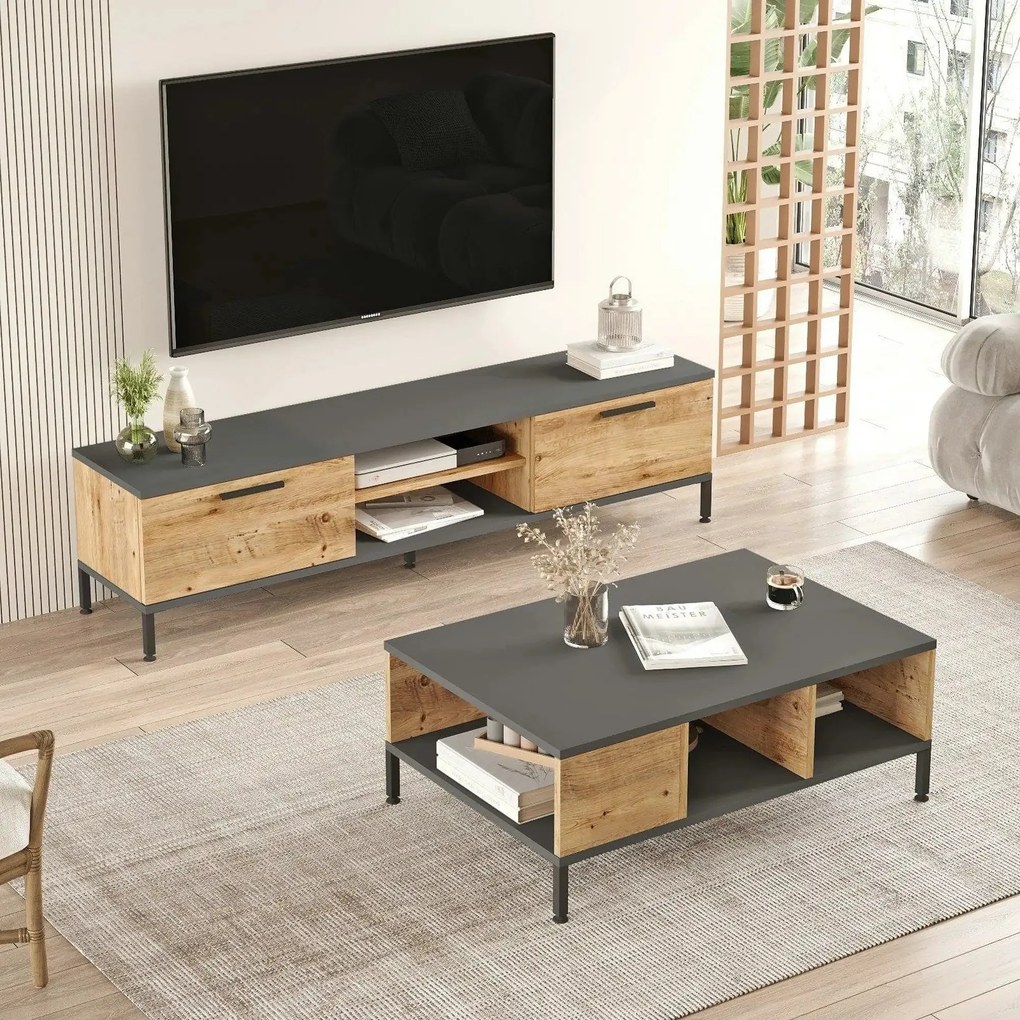 Mobilier living RL5-AA, stejar/gri antracit, PAL melaminat/metal, 2 pi