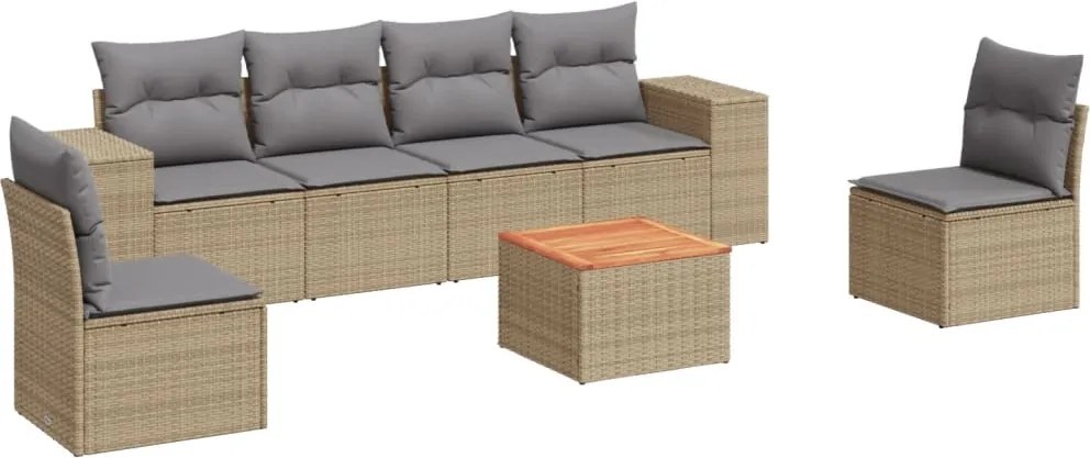 vidaXL Set canapele de grădină, 7 piese, cu perne, bej, poliratan