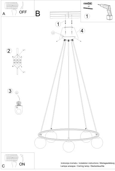 Lustră pe cablu Sollux SL.1214 YOLI 5xG9/8W/230V negru