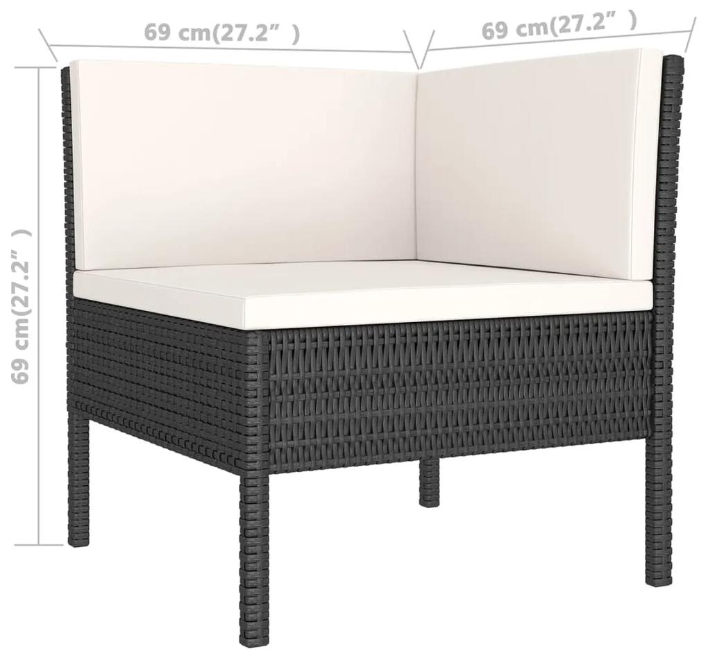 Set mobilier de gradina cu perne, 8 piese, negru, poliratan 3x colt + 4x mijloc + suport pentru picioare, 1