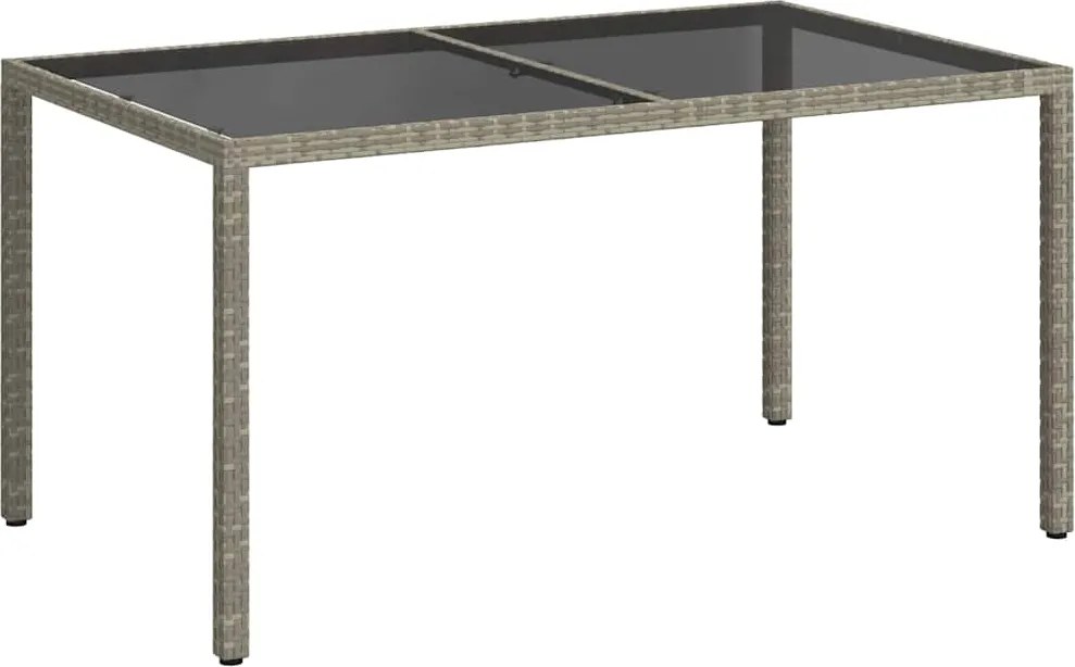 vidaXL Masă de grădină, gri, 150x90x75 cm, sticlă securizată/poliratan