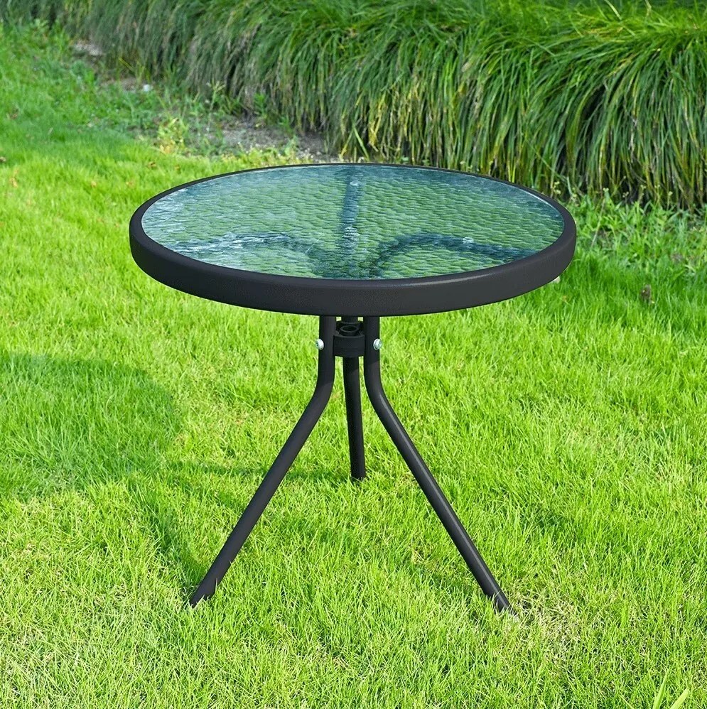 Măsuță de grădină, oțel negru/sticlă temperată,HABIR
