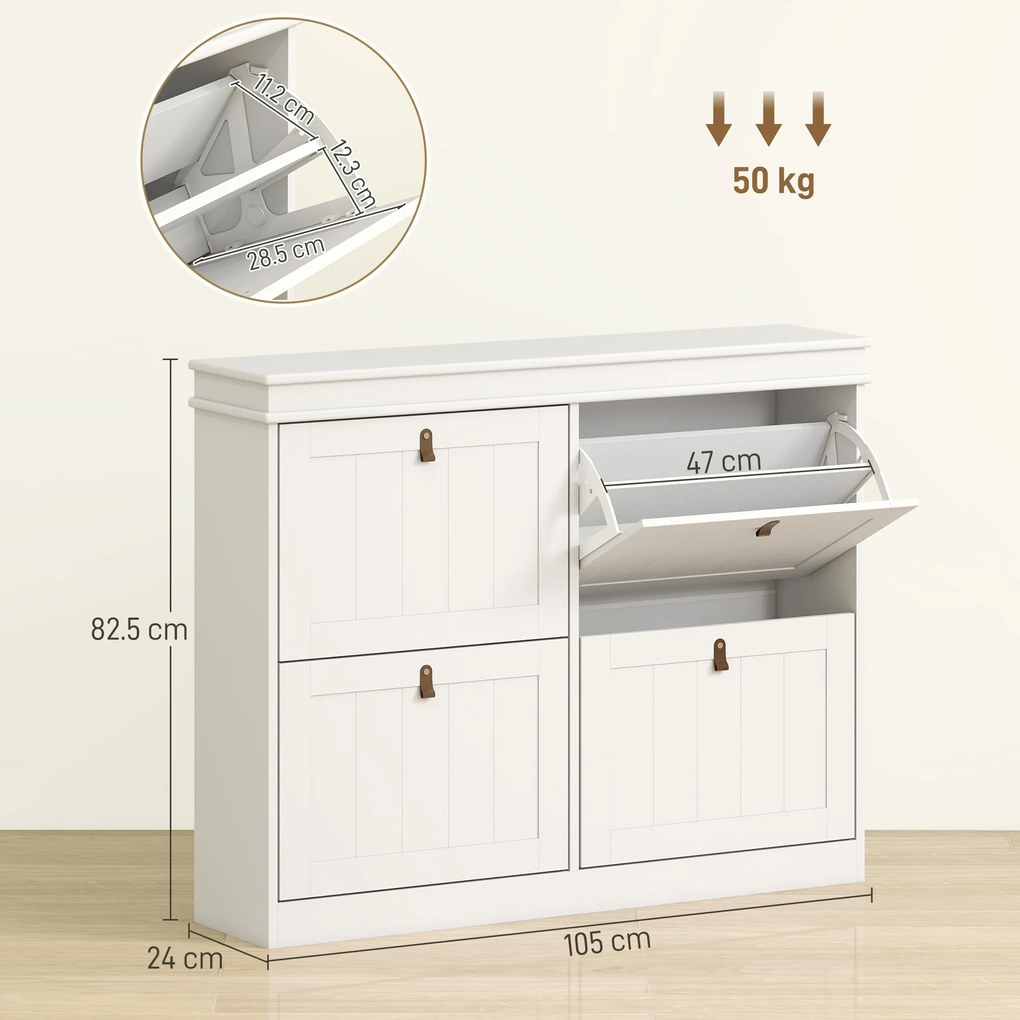 HOMCOM Zapatero Estrecho con 4 Puertas Abatibles y Estantes Ajustables para 20 Pares de Zapatos con Antivuelco 105x24x82,5 cm | Aosom Romania