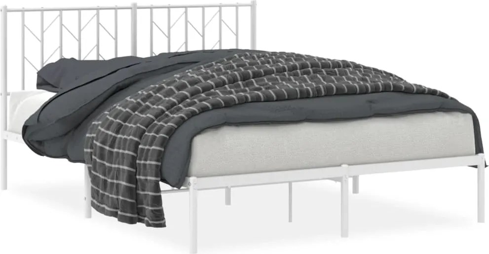 vidaXL Cadru de pat metalic cu tăblie, alb, 135x190 cm