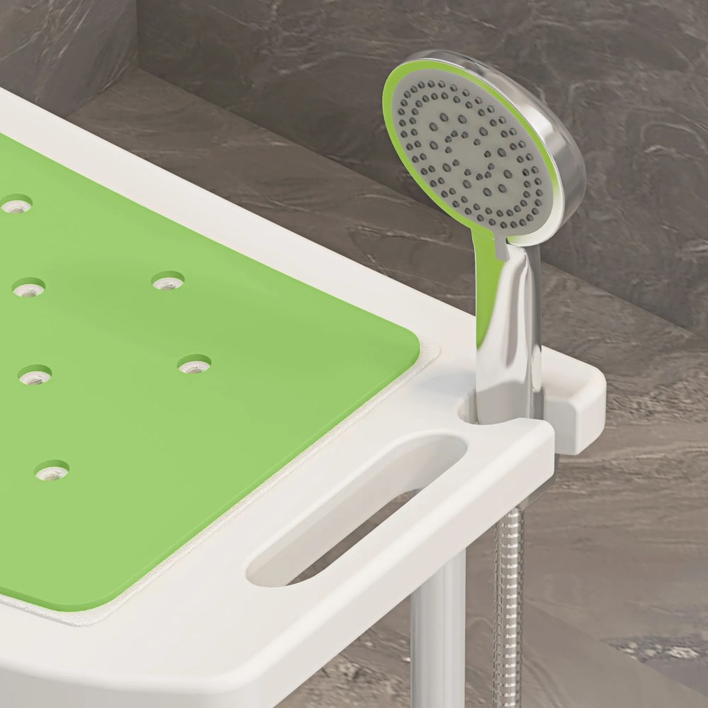 HOMCOM Taburet pentru Duș din Aluminiu și Plastic Antiderapant, Reglabil 6 Niveluri 39-52cm, Verde | Aosom Romania