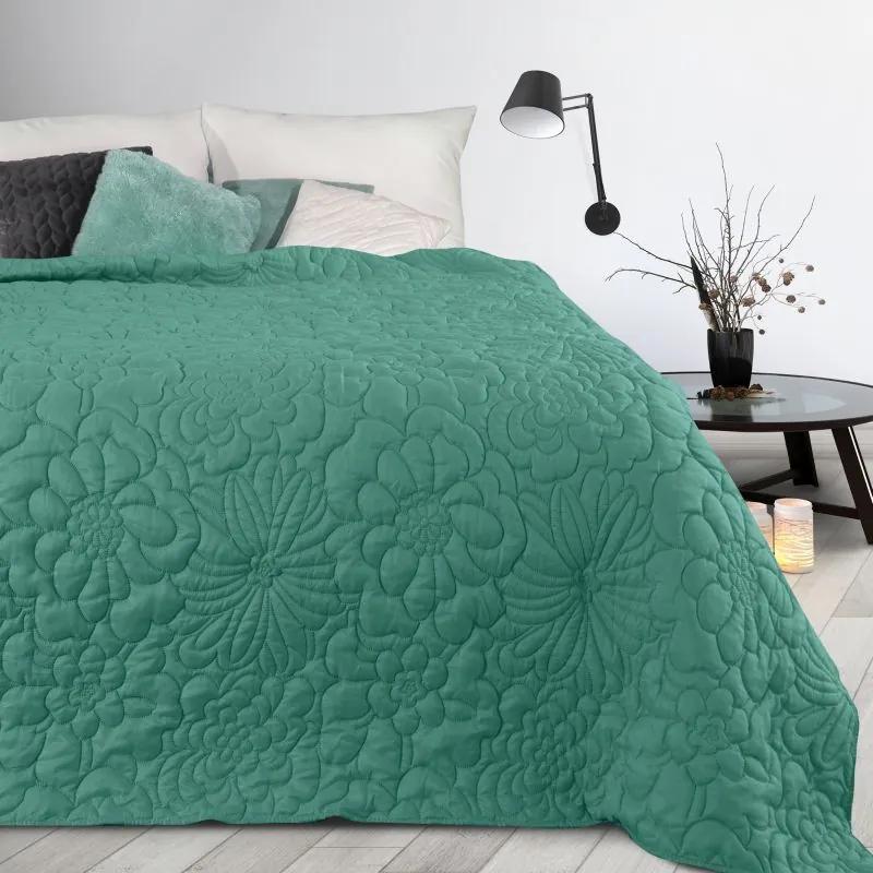 Cuvertură de pat turcoaz deschis mat, cu imprimeu floral Lăţime: 200 cm | Lungime: 220 cm