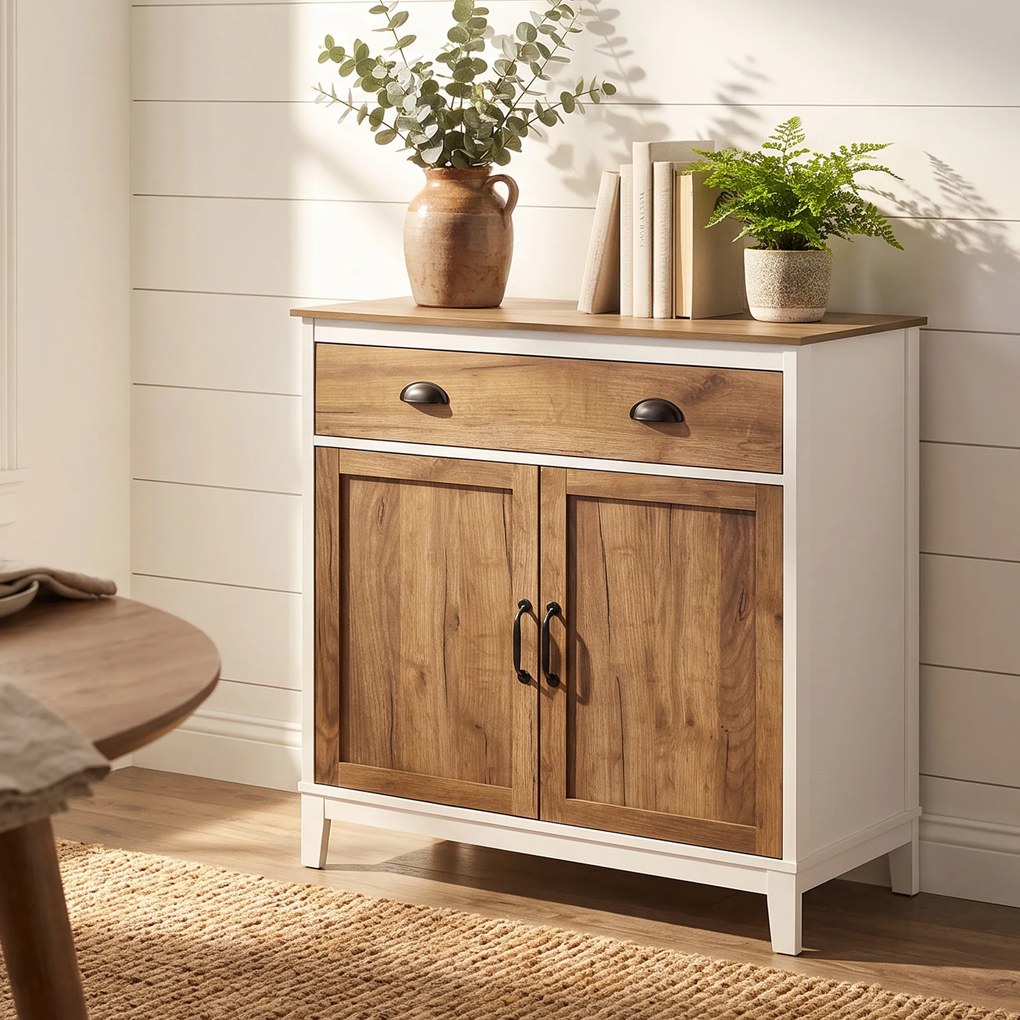 HOMCOM Dulap Multifuncțional Rustic din PAL cu Sertar și Spațiu de Depozitare, 78.5x39x89.4cm, Design Clasic, Alb | Aosom Romania