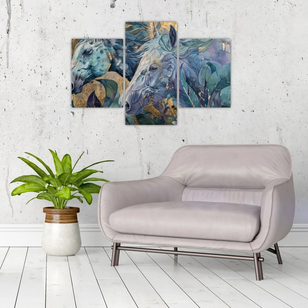 Tablou - Cai cu fundal auriu (90x60 cm)