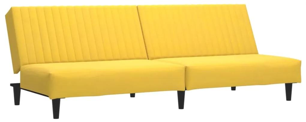 Canapea extensibila cu 2 locuri si taburet, galben, catifea Galben, Cu scaunel pentru picioare