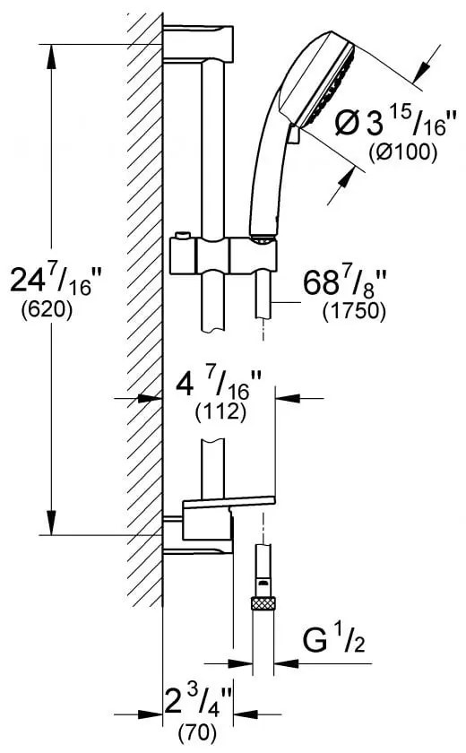 Set de dus Grohe Tempesta Cosmopolitan 100, suport 600 mm, para dus, 3 functii, furtun 1.75 m, anti-calcar, crom- 27576002