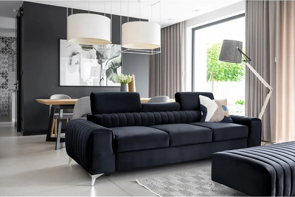 Canapea gri antracit extensibilă cu tapițerie din catifea 261 cm Laurence – ELTAP