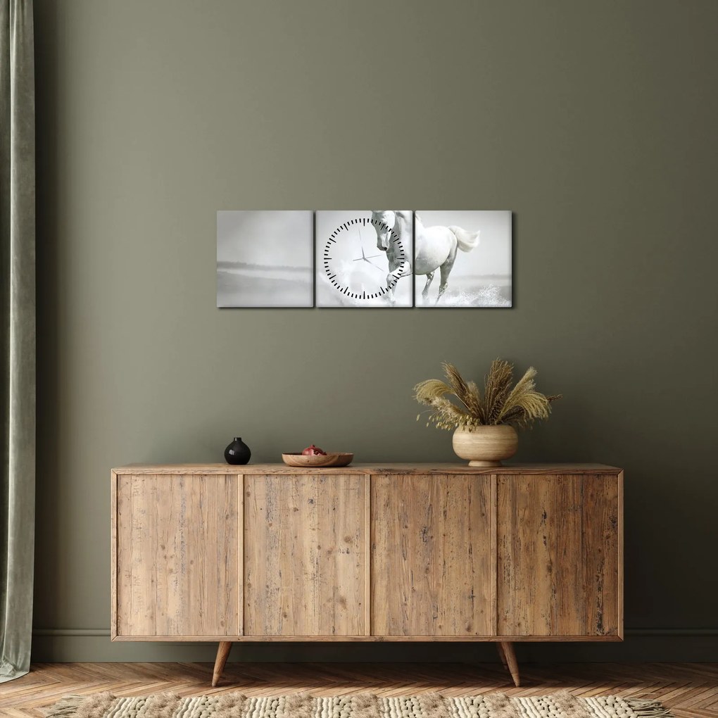 Tablou - Cal alb (cu ceas) (90x30 cm)