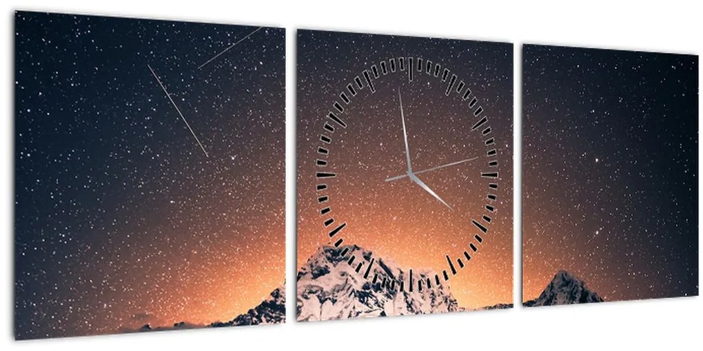 Tablou cu cerul nocturn cu munți (cu ceas) (90x30 cm)