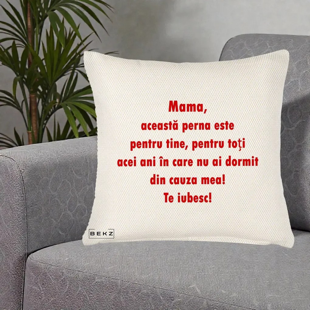 Cadou pentru Mama - Perna Personalizata Perna pentru Mama, 40x40 cm, Crem Reliefat, Husa Detasabila, Perna Inclusa, BEKZ®