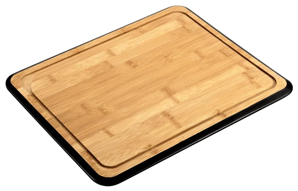 Blat de taiat din bambus cu margine neagra si canelura
