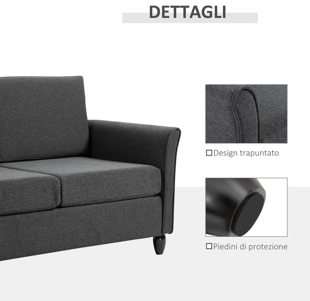 HOMCOM canapea 2 locuri tapitata compacta confortabila 141x70x78cm gri | Aosom Romania