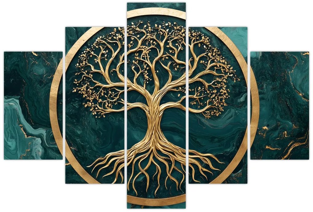 Tablou – Arborele vieții auriu în marmură (150x105 cm)