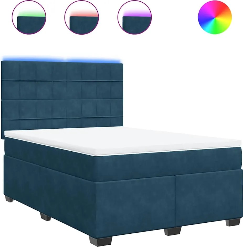 vidaXL Pat box spring cu saltea, albastru, 140x200 cm, catifea
