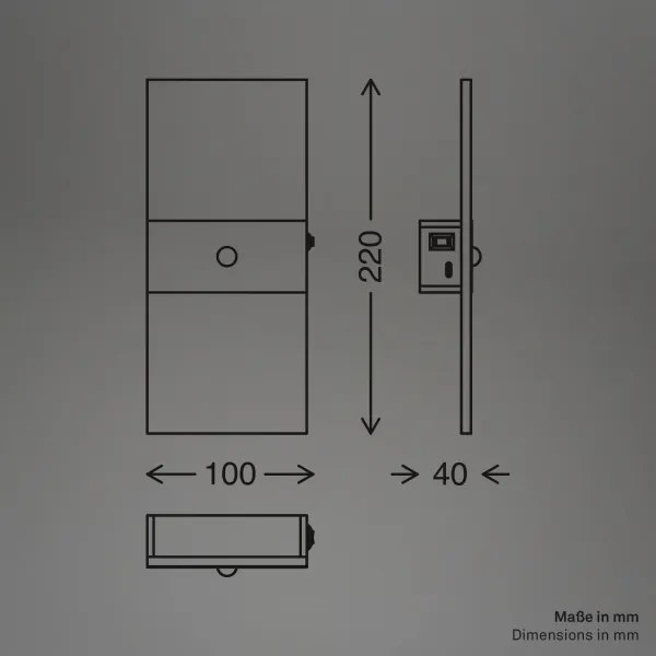 Briloner 3888015 - Aplică LED de perete reîncărcabilă cu senzor AURA, 2,5 W/5 V, 1800 mAh, neagră