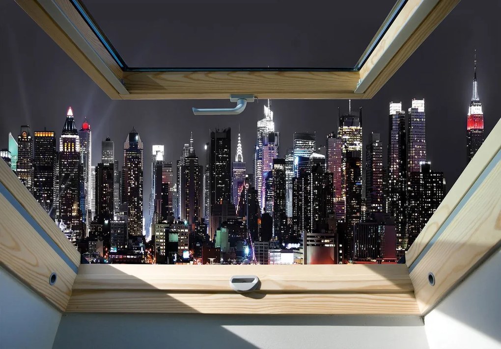 Fototapet - Oraș nocturn  privire din geam (254x184 cm), în 8 de alte dimensiuni noi