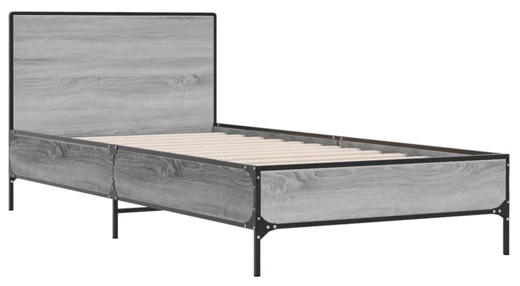 845560 vidaXL Cadru de pat, gri sonoma, 75x190 cm, lemn prelucrat și metal