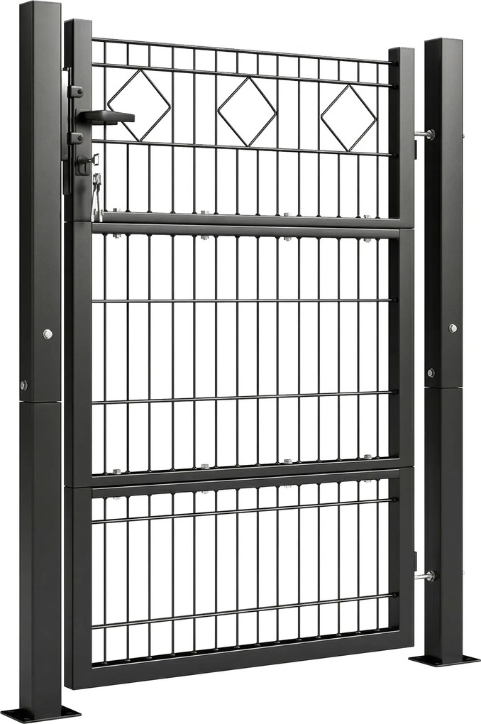 Outsunny Poartă de grădină din metal galvanizat, ușă de grădină cu mâner, încuietoare cu chei închisă, poartă 100x131cm gri închis | Aosom Romania