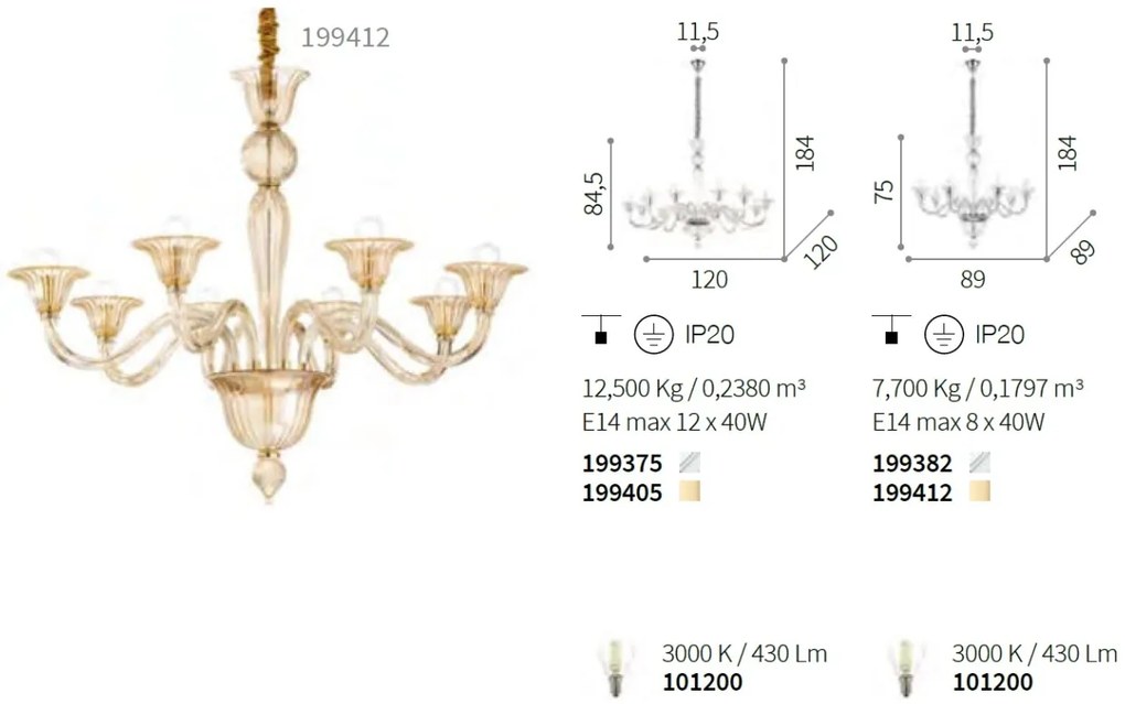 Candelabru elegant cu 8 brate BRIGITTA SP8 AMBRA 199412 IDL