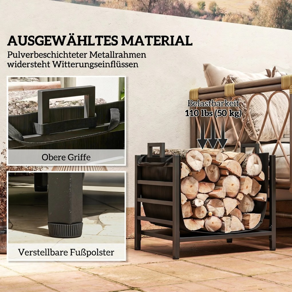 Outsunny Suport de Lemne, cu husă de transport din Oxford 600D, Capacitate 50 kg, 49x34x44 cm, Negru | Aosom Romania