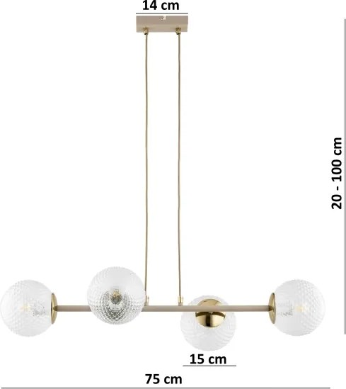 Brilagi - Candelabru suspendat pe cablu STELLA 4xE27/60W/230V bej/auriu