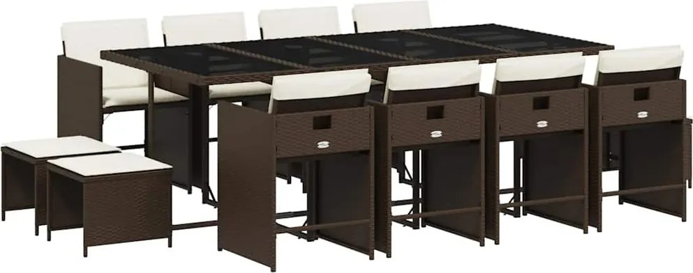 vidaXL Set mobilier de grădină, 13 piese, maro, cu perne, poliratan