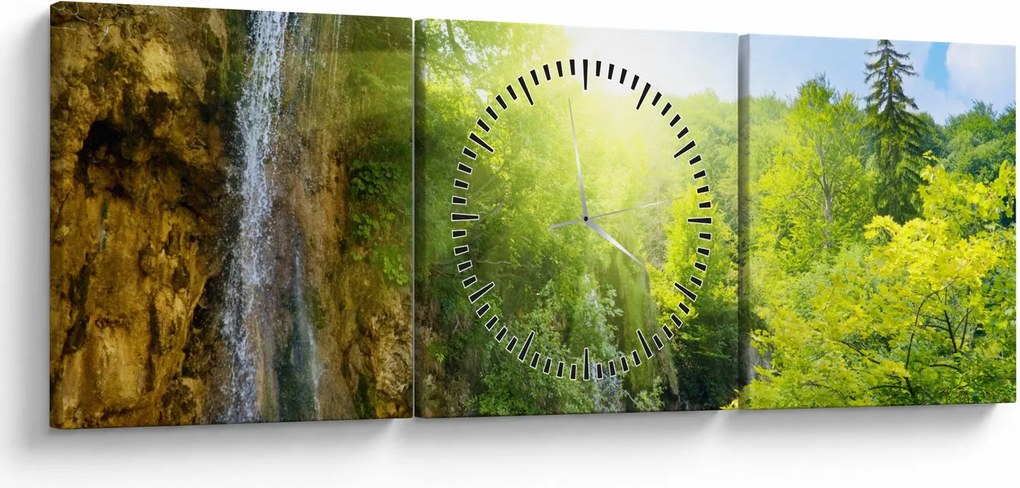 Tablou - cascadele în djunglă (cu ceas) (90x30 cm)