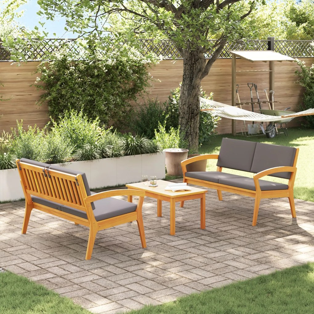 vidaXL Set Bistro de 3 piese cu perne - Lemn masiv de acacia