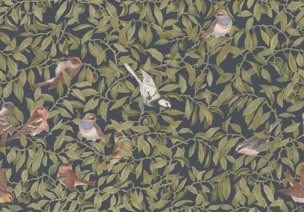 Fototapet, Backwood Birds, Albastru, Rebel Walls