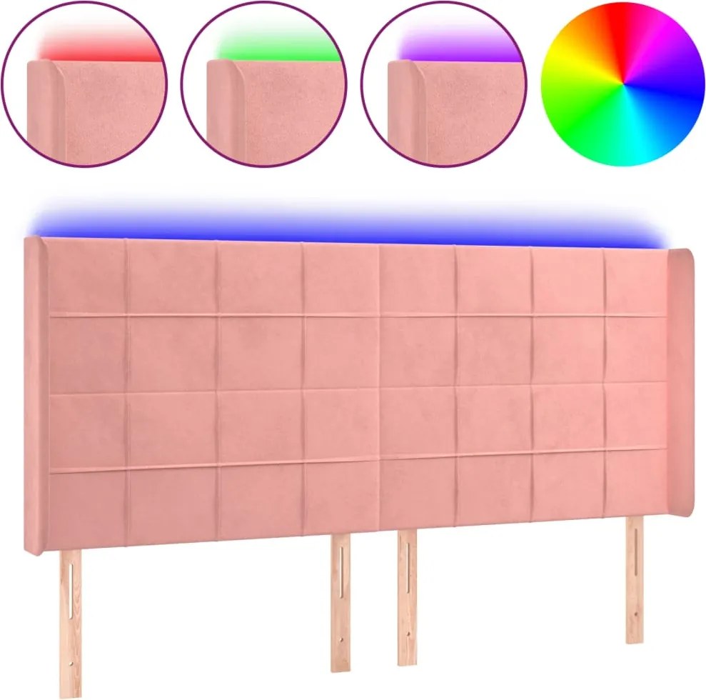 vidaXL Tăblie de pat cu LED, roz, 163x16x118/128 cm, catifea