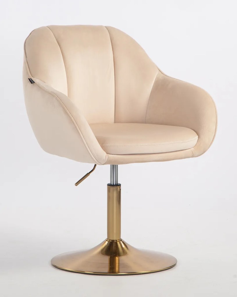 HR2055N Scaun Crem din Catifea cu Bază Aurie