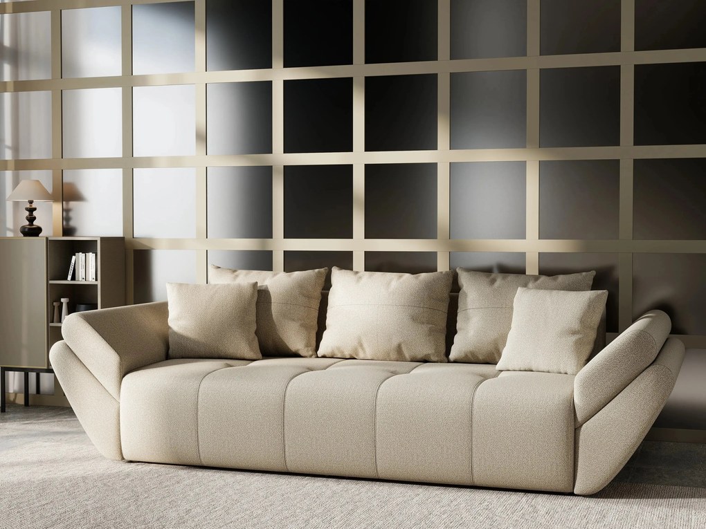 Canapea extensibilă dumonde cu ladă de depozitare si sezut confortabil din spuma high-density, Berlin Enjoy Camel 250x100 cm