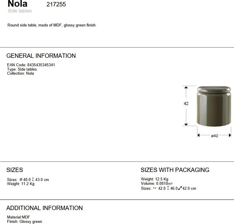 Masuta laterala rotunda din MDF Nola verde