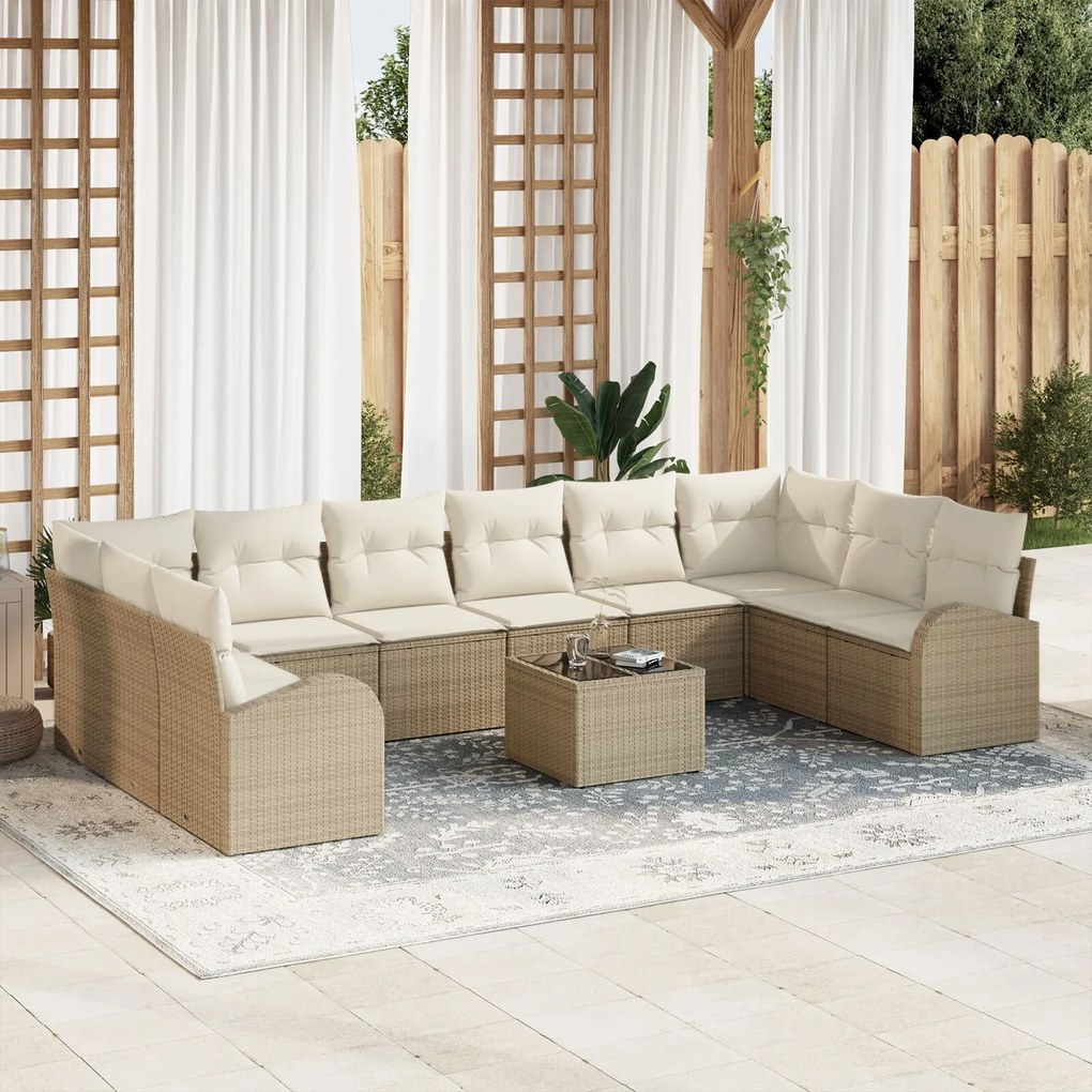 vidaXL Set de canapele pentru grădină 11 pcs Bej Rattan poli