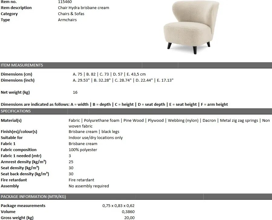 Fotoliu design elegant LUX Hydra, brisbane crem 115460 HZ