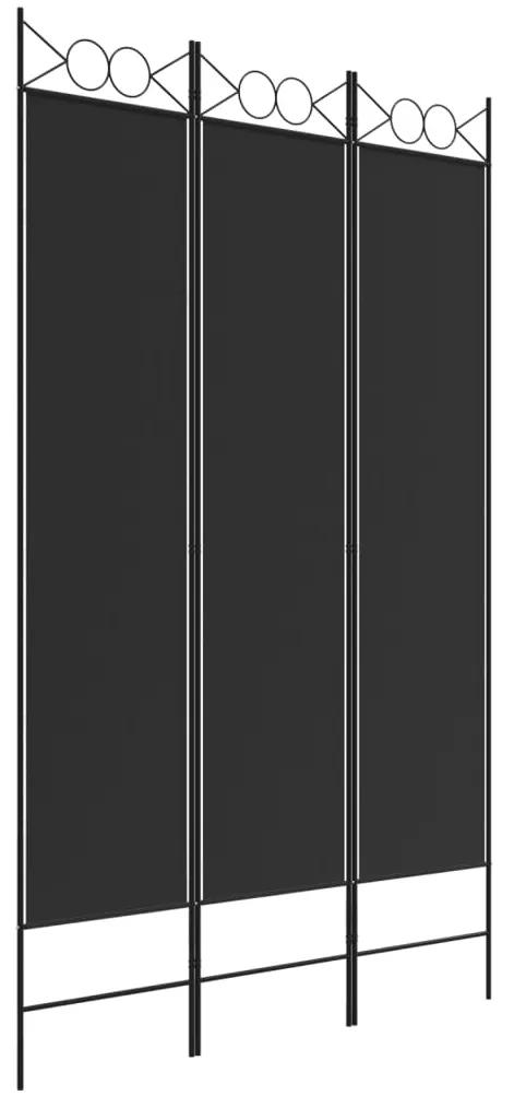 350149 vidaXL Paravan de cameră cu 3 panouri, negru, 120x200 cm, textil