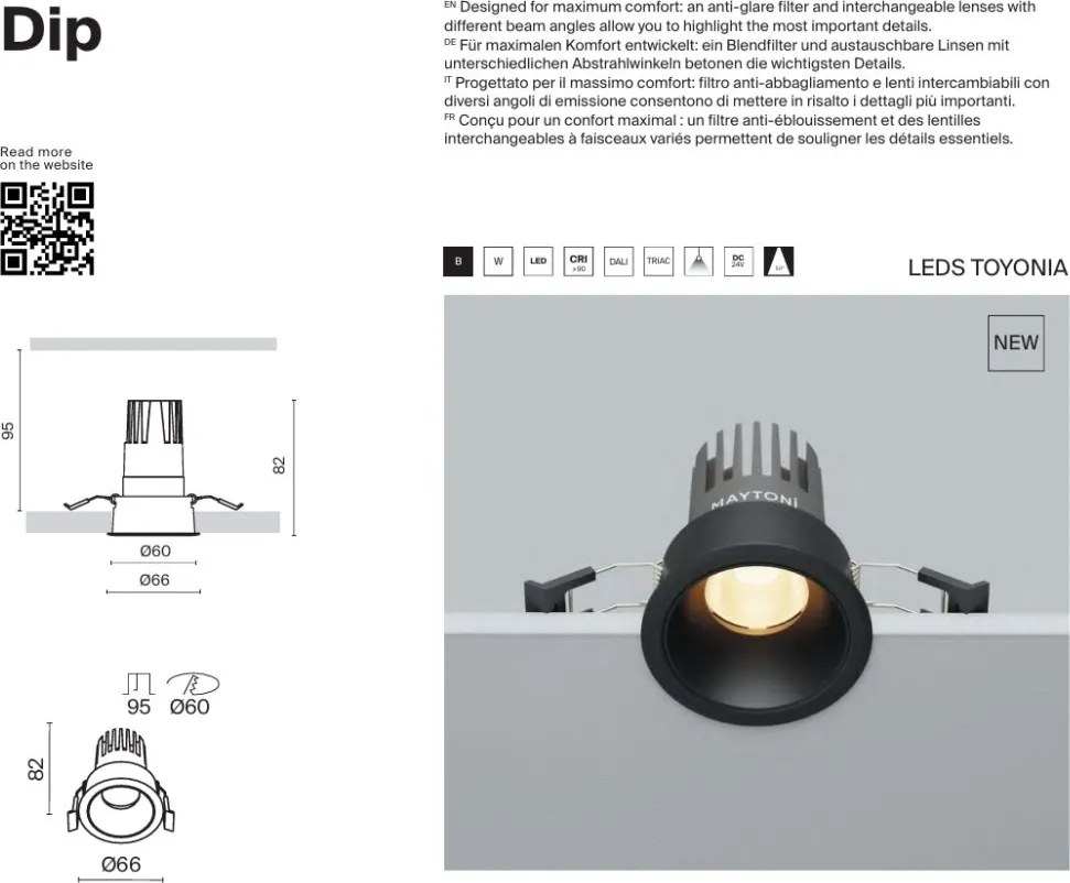 Spot incastrabil LED Dip negru 2700K 10W